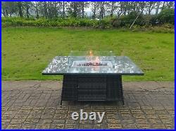 Fimous Rattan Gas Fire Pit Table Dining Table Burner Garden Furniture Heater