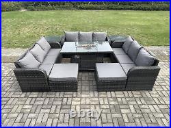 Fimous Rattan Outdoor Garden Furniture Sets Gas Fire Pit Dining Table Sofa Stool