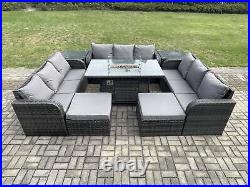Fimous Rattan Outdoor Garden Furniture Sets Gas Fire Pit Dining Table Sofa Stool