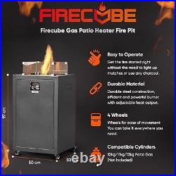 Firecube Gas Fire Pit 10KW Steel Patio Heater with Wind Guard, Glass Rocks