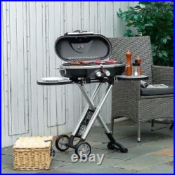 Foldable Gas BBQ Grill with 2 Burners Storage Shelves Pocket, Aluminium Alloy