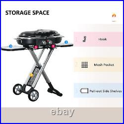 Foldable Gas BBQ Grill with 2 Burners Storage Shelves Pocket, Aluminium Alloy