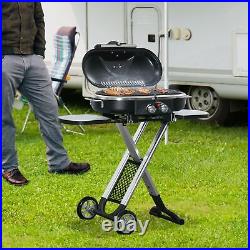 Foldable Gas BBQ Grill with 2 Burners Storage Shelves Pocket, Aluminium Alloy