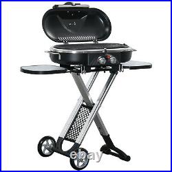 Foldable Gas BBQ Grill with 2 Burners Storage Shelves Pocket, Aluminium Alloy