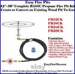 Fr12ck Basic Propane Diy Gas Fire Pit Kit & 12 Lifetime Warranted 316 Burner