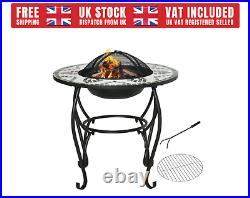 Garden Gas Fire Pit Table Heater Patio BBQ Camping Fire Pit Mosaic Fire 68cm
