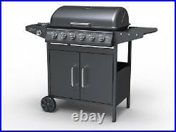Gas BBQ 6 Burner Grill + Side Burner Matrix Hooded Barbecue Black