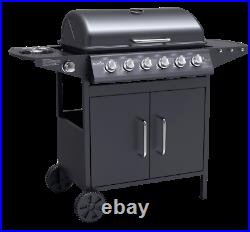 Gas BBQ 6 Burner Grill + Side Burner Matrix Hooded Barbecue Black