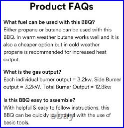 Gas BBQ Grill 4 Burner with Side Burner Outdoor Portable Garden Medium Barbecue