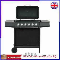 Gas BBQ Grill with 6 Cooking Zones Steel Black Garden Barbecue Functional Burner
