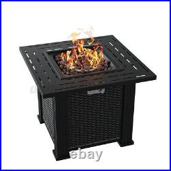 Gas Fire Pit Firepit Fireplace Garden Burner Outdoor Table With Lava Rock & Cover