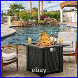 Gas Fire Pit Firepit Fireplace Garden Burner Outdoor Table With Lava Rock & Cover