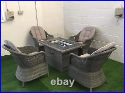 Hercules Grey Rattan Gas Fire Pit Table Plus 4 Chairs and fire stones