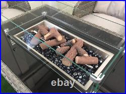 Hercules Grey Rattan Gas Fire Pit Table Plus 4 Chairs and fire stones