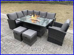 High Back Rattan Garden Furniture Sets Gas Fire Pit Dining Table Set 4 Options