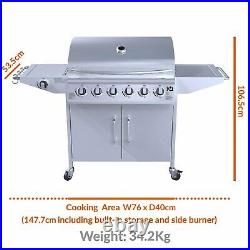 IQ 6+1 Burner BBQ Gas Grill Silver Barbecue + Side Burner Outdoor New