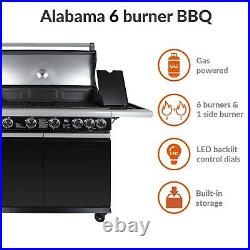 IQ 6+1 Outdoor Gas BBQ Black Barbecue Grill Side Burner Deluxe New