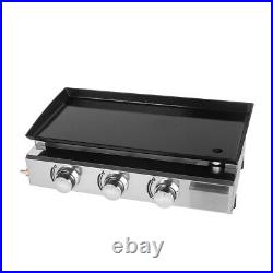 LPG Gas Plancha 3 Burner BBQ Griddle Barbecue Grill Enameled Cast Plate 67x34cm