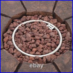 Large Gas Fire Pit Bowl with Lava Rocks Outdoor Round Table Fire Heater Burner