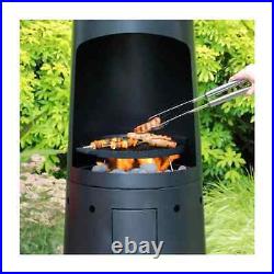 Leisuregrow Casa Mia Primo Gas Black Chiminea With Cooking Griddle Garden Patio