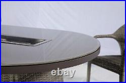 New Grey Rattan Gas Fire Pit Table & 6 Chairs Incl Fire Stones & Wind Guard