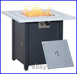 Outdoor Fire Pit Propane Gas Garden Table with Lid and Lava Rocks Black Grey