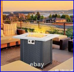 Outdoor Fire Pit Propane Gas Garden Table with Lid and Lava Rocks Black Grey