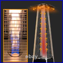 Outdoor Flame Patio Heater Stainless Steel Gas Pyramid Garden Warmer with Wheels