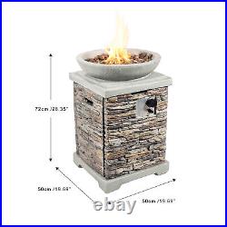 Outdoor Garden Stone Propane Gas Fire Pit with Lava Rocks & Cover
