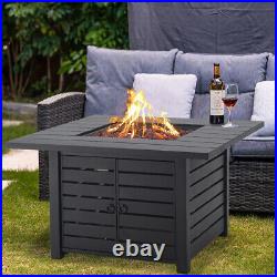 Outdoor Gas Fire Pit Square Table Patio Heater Garden Burner with Lava Rock Cover