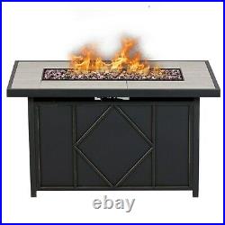 Outdoor Gas Flame Fire Pit Table Rectangular with Grey Tiles eiqfpgtable