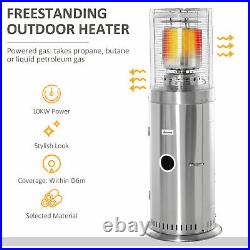 Outsunny 10KW Outdoor Gas Patio Heater with Wheels, Regulator and Hose, Silver