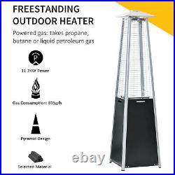 Outsunny 11.2KW Outdoor Patio Gas Heater Standing Pyramid Propane Tower Wheels