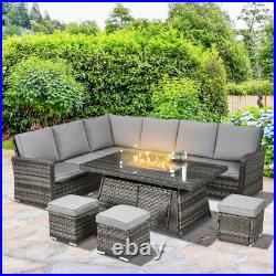 Outsunny 7 Pieces PE Rattan Garden Furniture Set, Gas Fire Pit Table