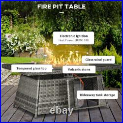 Outsunny 7 Pieces PE Rattan Garden Furniture Set, Gas Fire Pit Table
