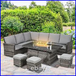 Outsunny 7 Pieces Rattan Garden Furniture Set with 50,000 BTU Gas Fire Pit Table