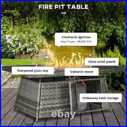 Outsunny 7 Pieces Rattan Garden Furniture Set with 50,000 BTU Gas Fire Pit Table