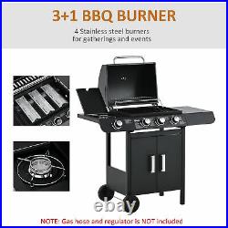 Outsunny Deluxe Gas Barbecue Grill 3+1 Burner Garden BBQ with Large Cooking Area