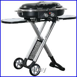 Outsunny Foldable 2 Burner Gas BBQ Grill Trolley with Side Shelves Storage Pocket