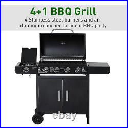 Outsunny Gas BBQ Grill 4 + 1 Stainless Steel Burner Garden Yard Barbecue Cooker