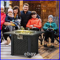 Outsunny Gas Fire Pit Table with Rain Cover, Windscreen & Glass Stone, 50,000 BTU