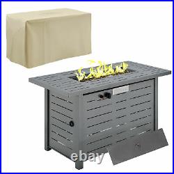 Outsunny Outdoor Gas Fire Pit Table Smokeless Firepit with Rain Cover, Lid, Black