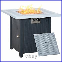 Outsunny Outdoor Propane Gas Fire Pit Table with Lid and Lava Rocks, Black