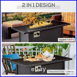 Outsunny Outdoor Propane Gas Fire Pit Table with Rain Cover, 50000 BTU, Black