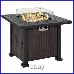 Outsunny Outdoor Propane Gas Fire Pit Table with Wind Screen & Glass Beads, Black