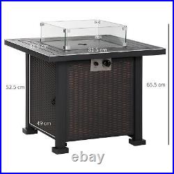 Outsunny Outdoor Propane Gas Fire Pit Table with Wind Screen & Glass Beads, Black