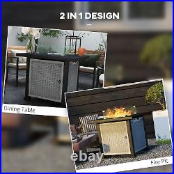 Outsunny Outdoor Propane Gas Fire Pit Table with Wind Screen & Glass Beads, Grey
