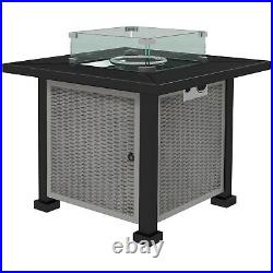 Outsunny Outdoor Propane Gas Fire Pit Table with Wind Screen & Glass Beads, Grey