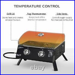 Outsunny Portable Tabletop Gas BBQ Grill Barbecue with 2 Burner Lid Thermometer