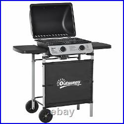Outsunny Propane Gas Barbecue Grill 2 Burner Cooking BBQ 5.6 kW with Side Shelves